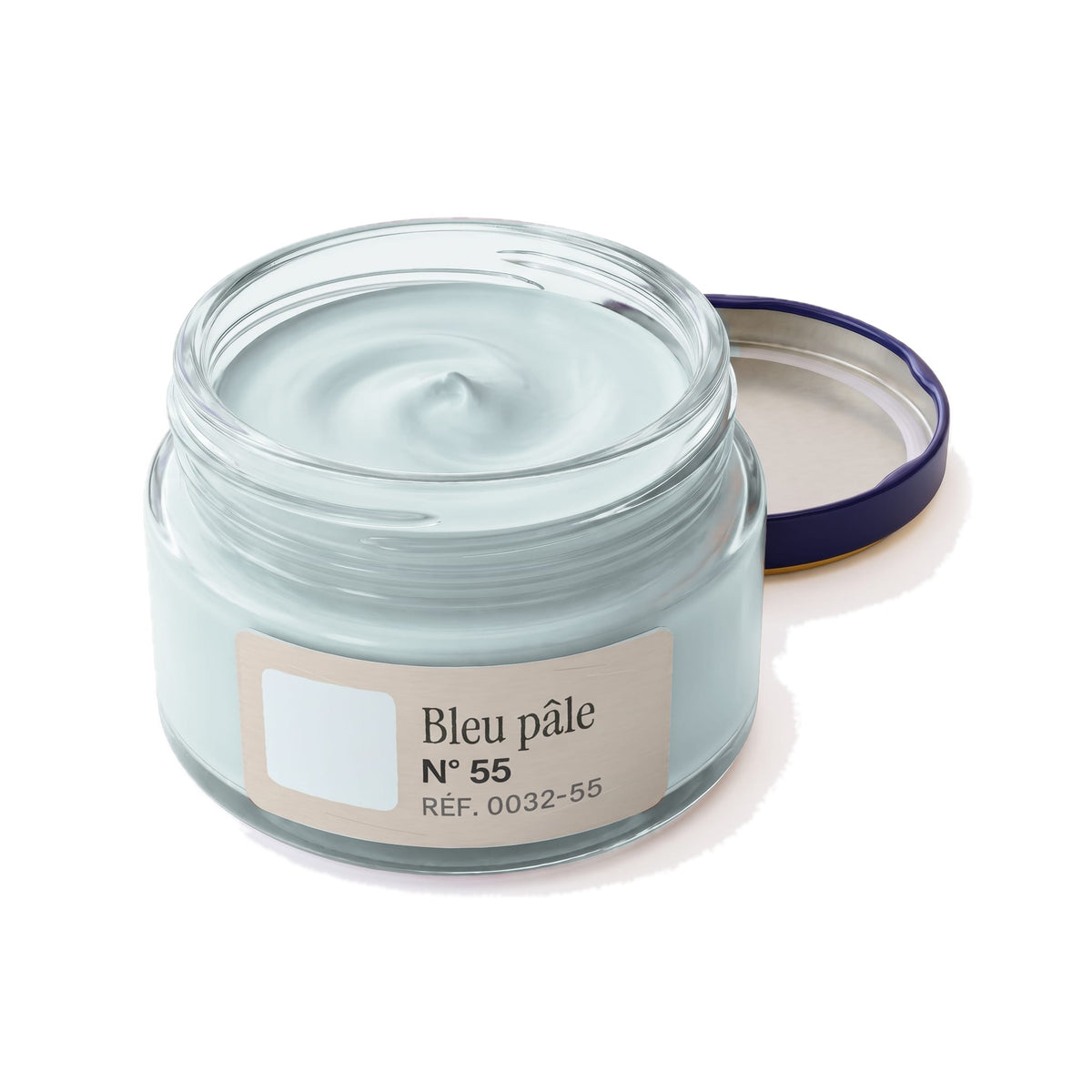 Crème Surfine Saphir Bleu pâle, pot ouvert, crème visible