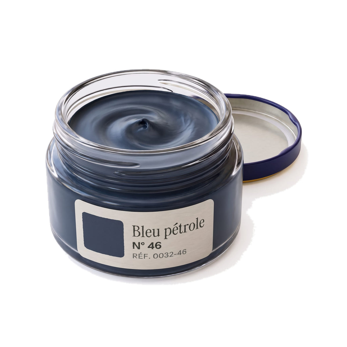 Crème Surfine Saphir Bleu pétrole, pot ouvert, crème visible