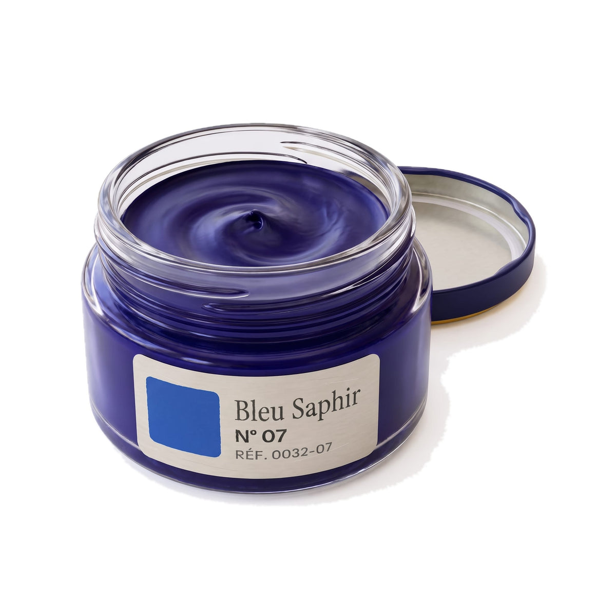 Crème Surfine Saphir Bleu Saphir, pot ouvert, crème visible