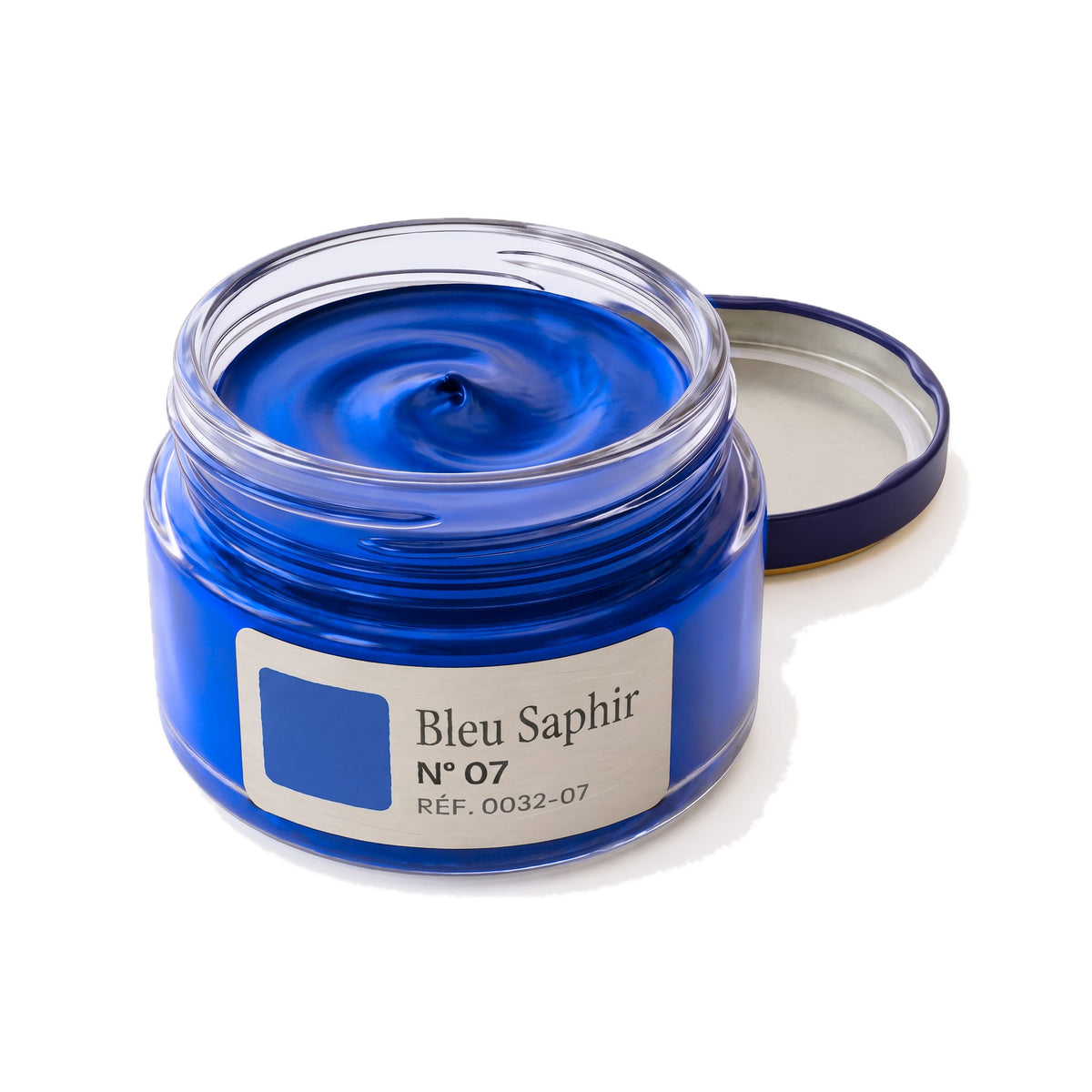 Crème Surfine Saphir Bleu Saphir, pot ouvert, crème visible