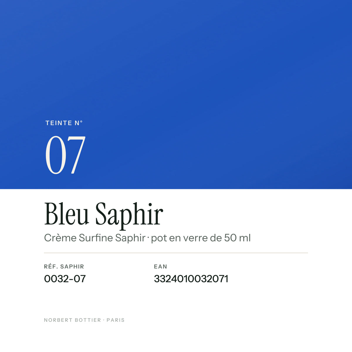 Teinte Bleu Saphir n° 07 de la Crème Surfine Saphir, réf. 0032-07, EAN 3324010032071