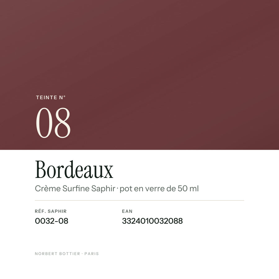 Teinte Bordeaux n° 08 de la Crème Surfine Saphir, réf. 0032-08, EAN 3324010032088