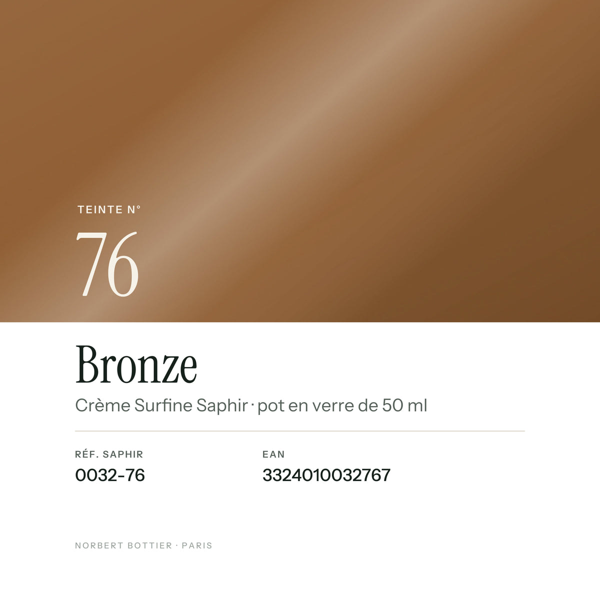 Teinte Bronze n° 76 de la Crème Surfine Saphir, réf. 0032-76, EAN 3324010032767