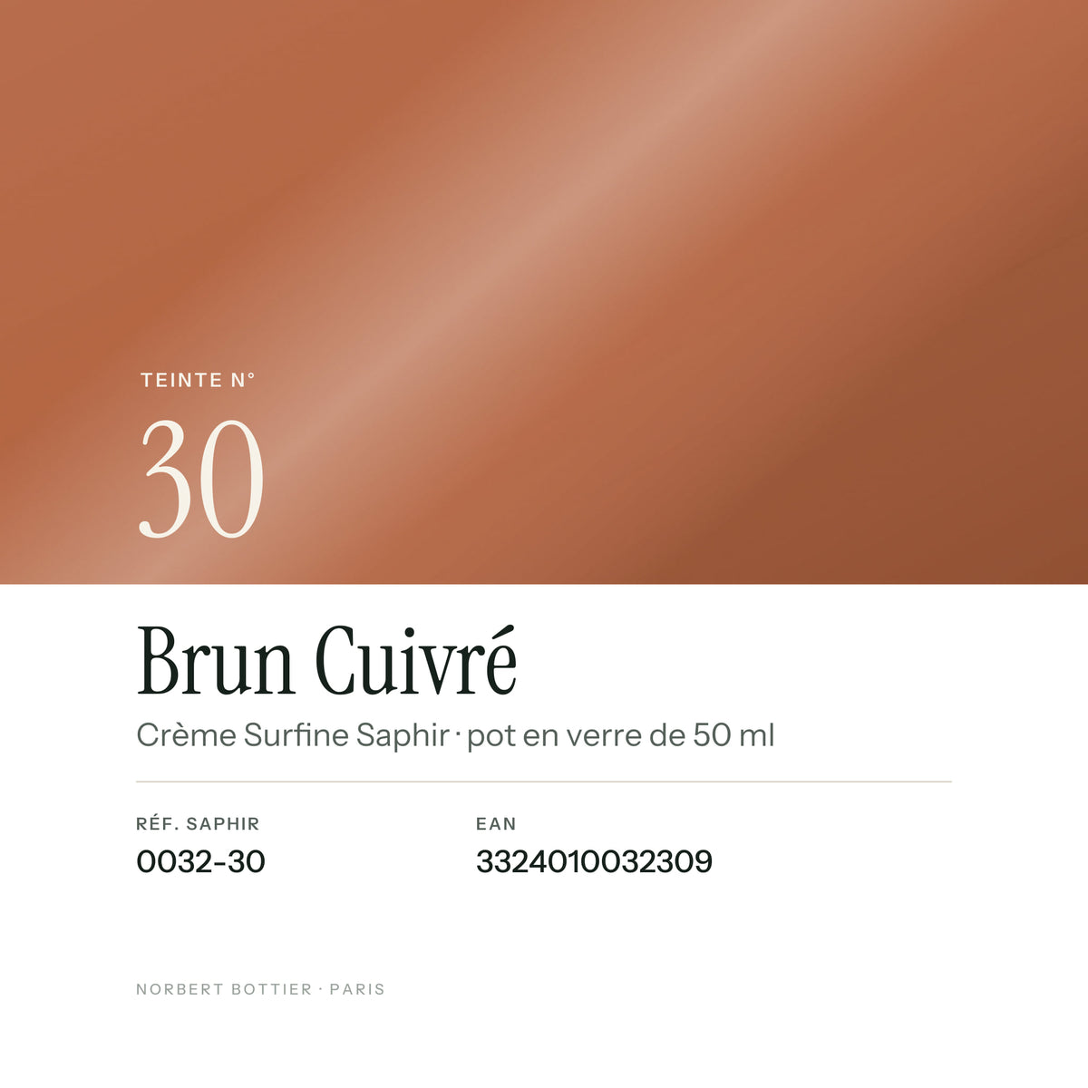 Teinte Brun Cuivré n° 30 de la Crème Surfine Saphir, réf. 0032-30, EAN 3324010032309