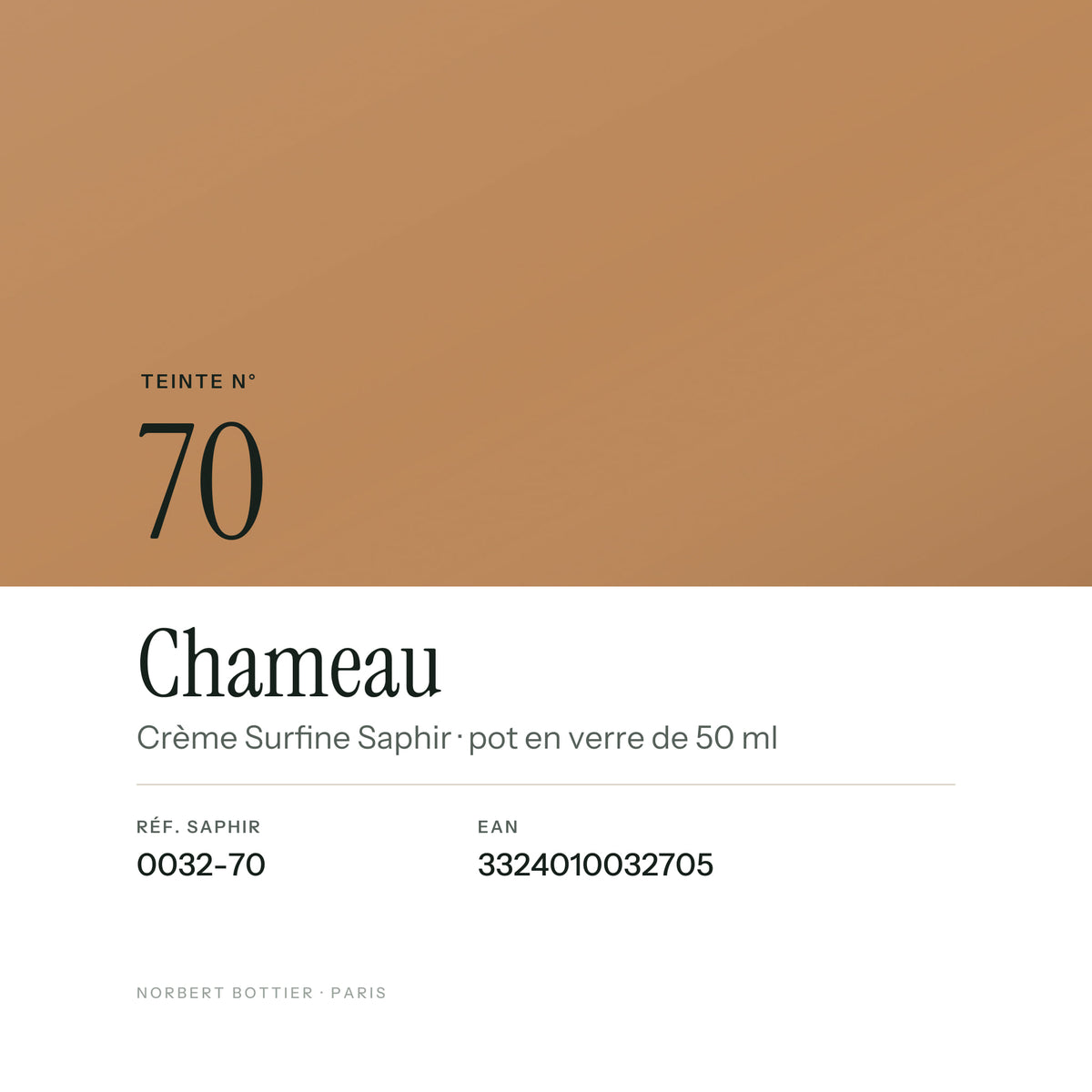 Teinte Chameau n° 70 de la Crème Surfine Saphir, réf. 0032-70, EAN 3324010032705