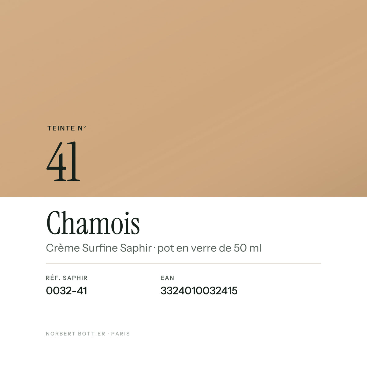 Teinte Chamois n° 41 de la Crème Surfine Saphir, réf. 0032-41, EAN 3324010032415