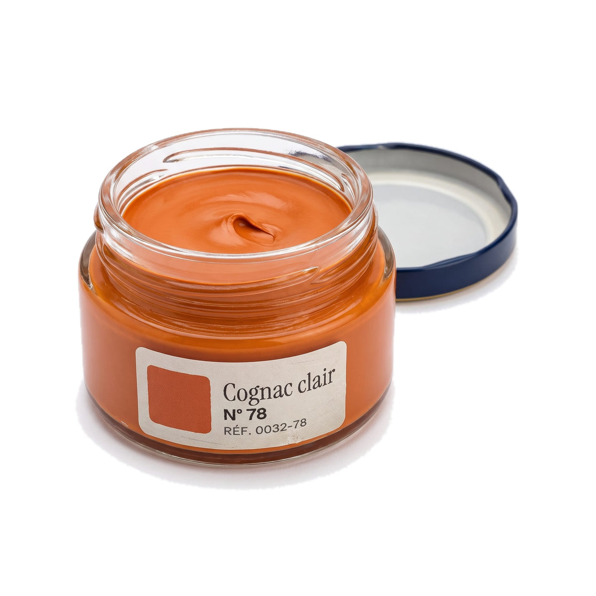 Crème Surfine Saphir Cognac clair, pot ouvert, crème visible