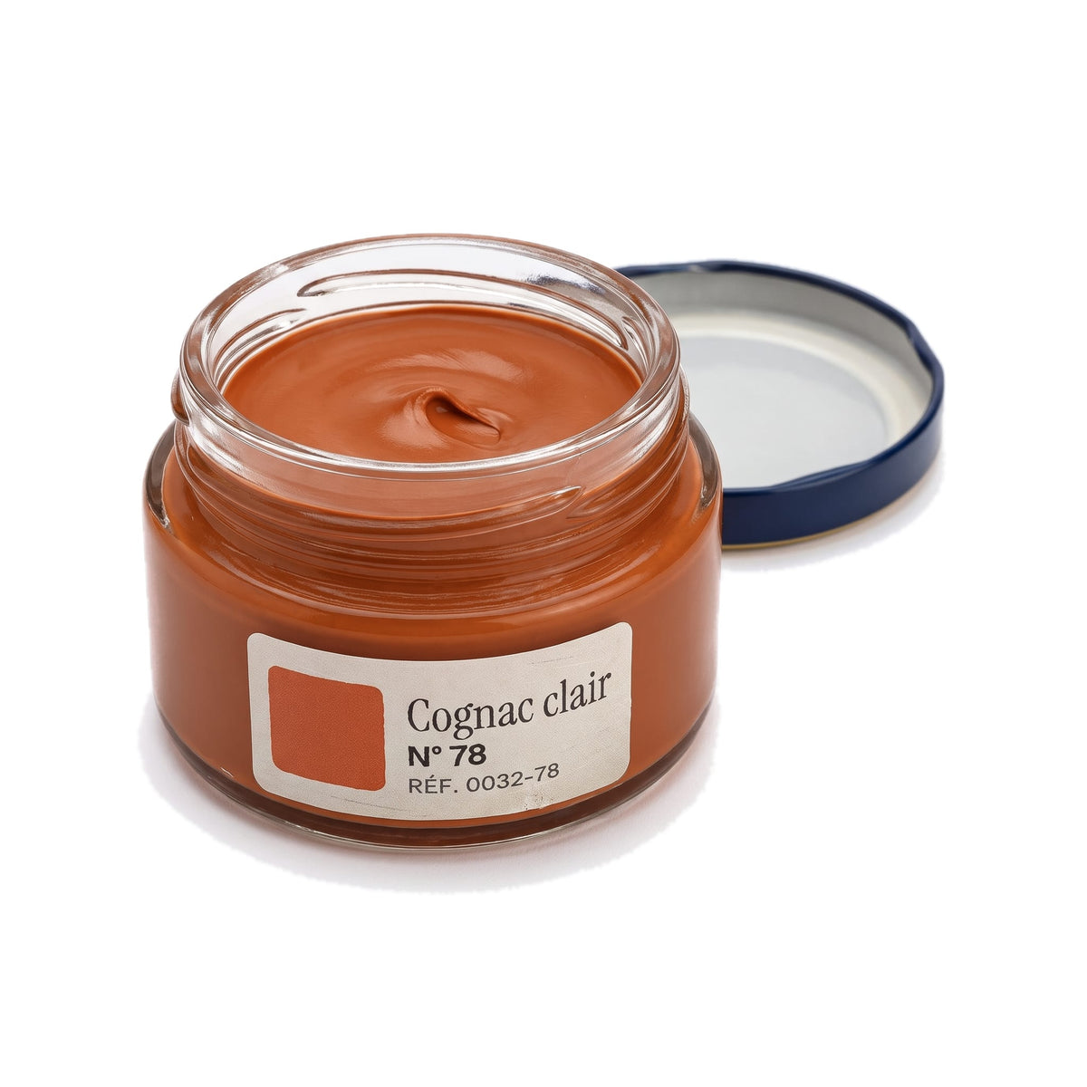 Crème Surfine Saphir Cognac clair, pot ouvert, crème visible