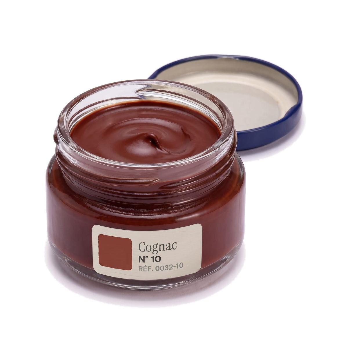 Crème Surfine Saphir Cognac, pot ouvert, crème visible