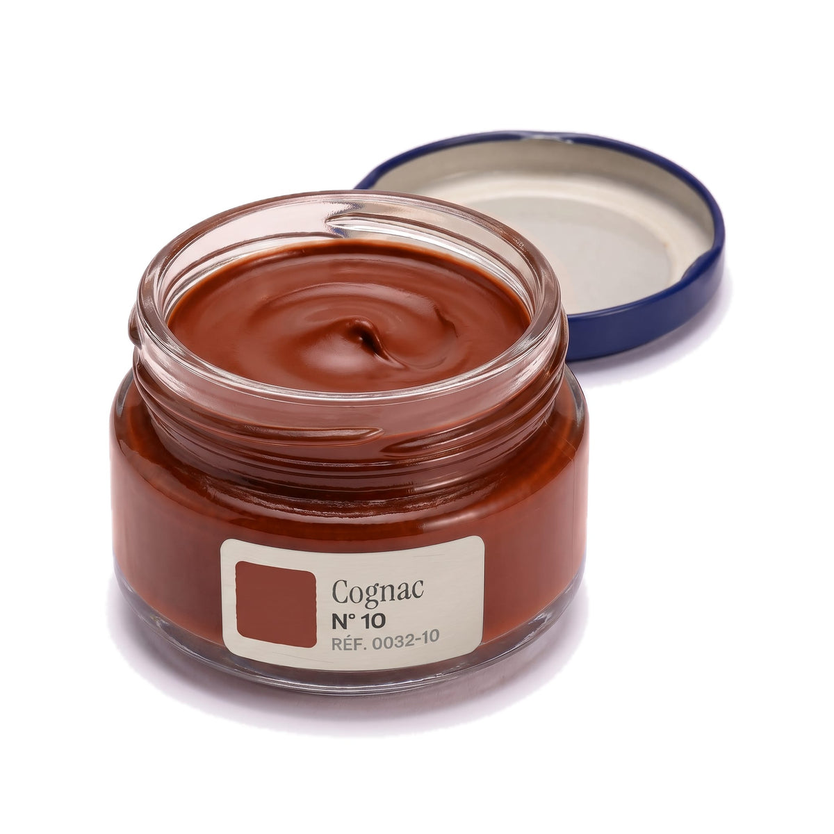 Crème Surfine Saphir Cognac, pot ouvert, crème visible
