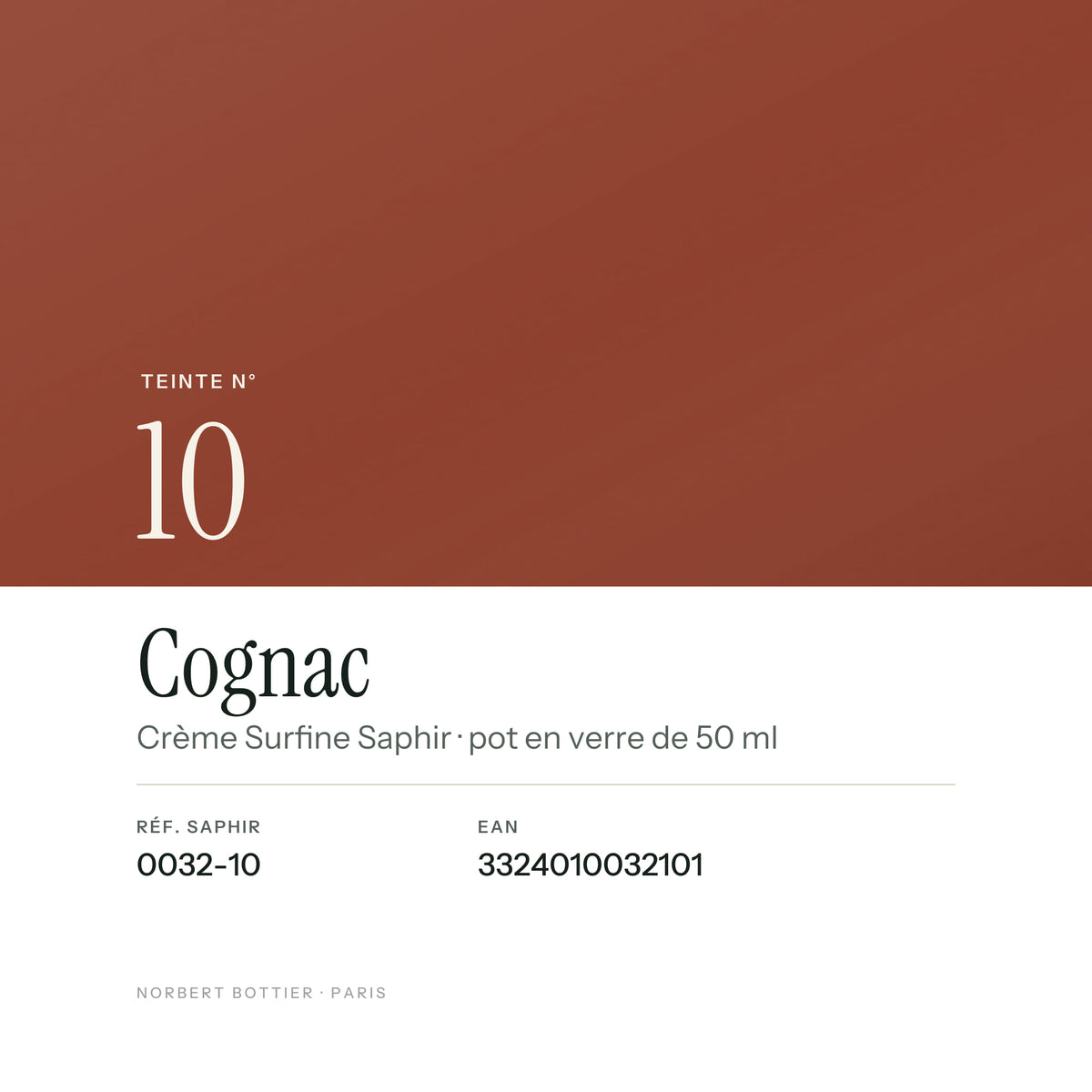 Teinte Cognac n° 10 de la Crème Surfine Saphir, réf. 0032-10, EAN 3324010032101