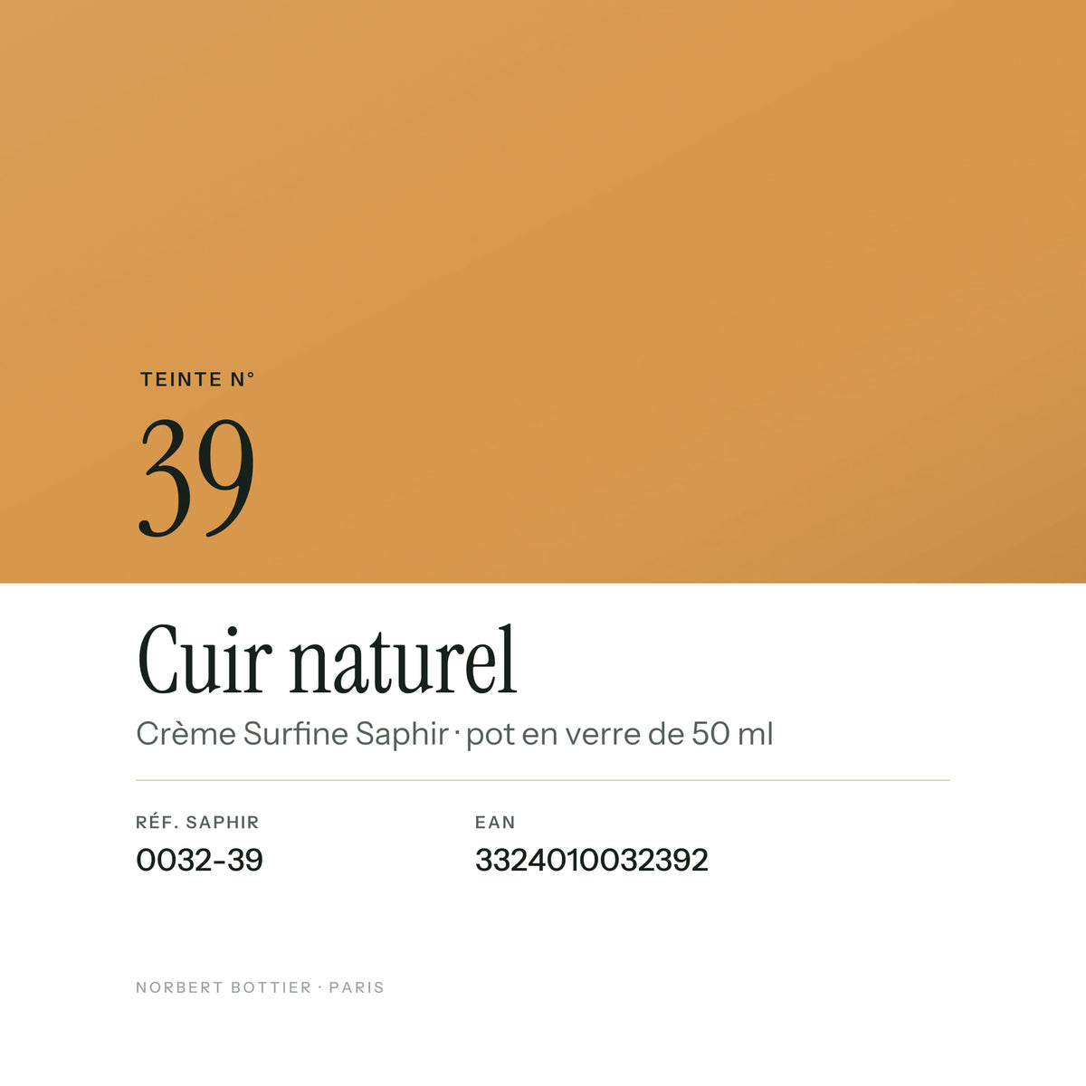 Teinte Cuir naturel n° 39 de la Crème Surfine Saphir, réf. 0032-39, EAN 3324010032392
