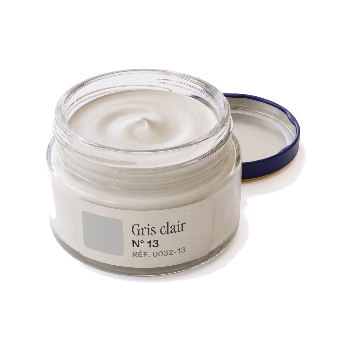 Crème Surfine Saphir Gris clair, pot ouvert, crème visible