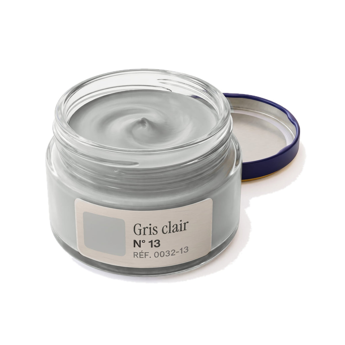 Crème Surfine Saphir Gris clair, pot ouvert, crème visible