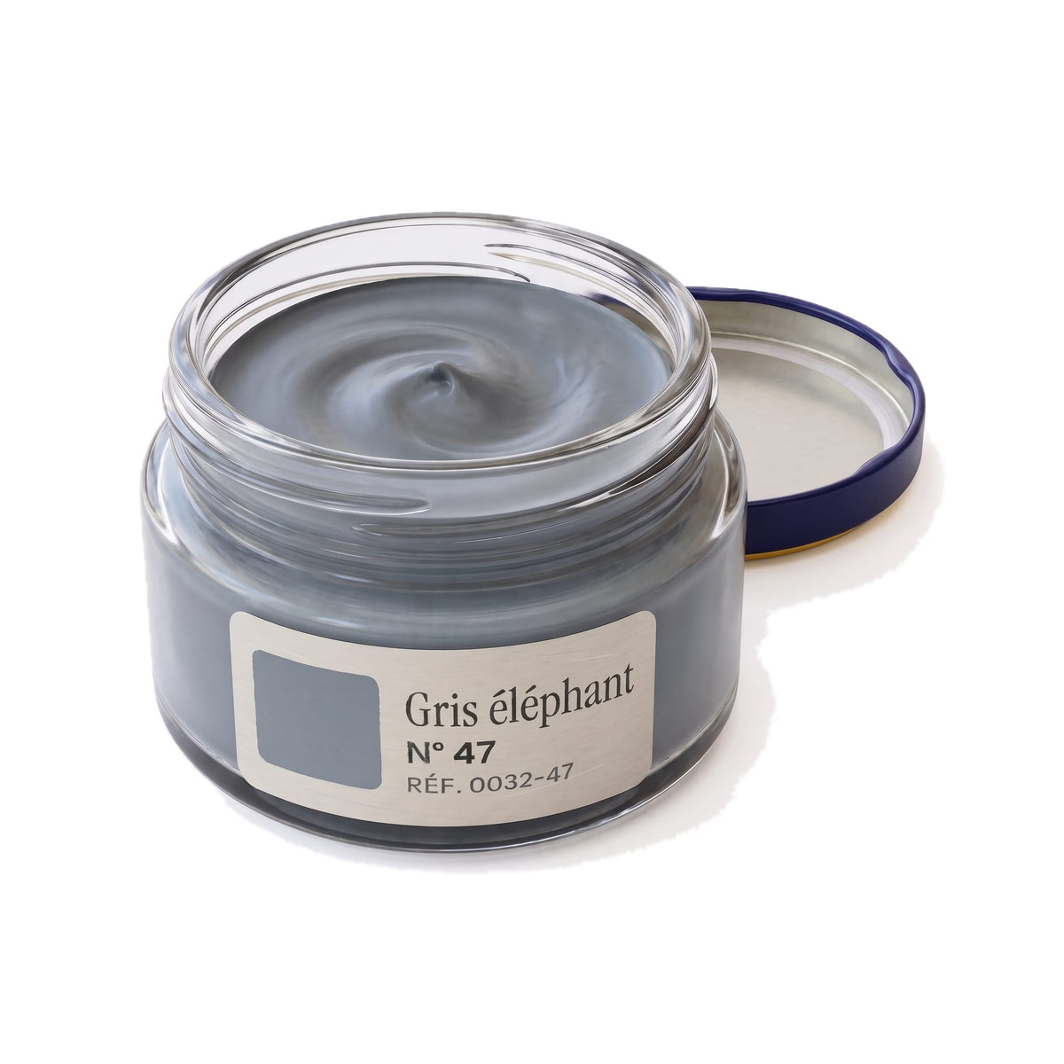 Crème Surfine Saphir Gris éléphant, pot ouvert, crème visible