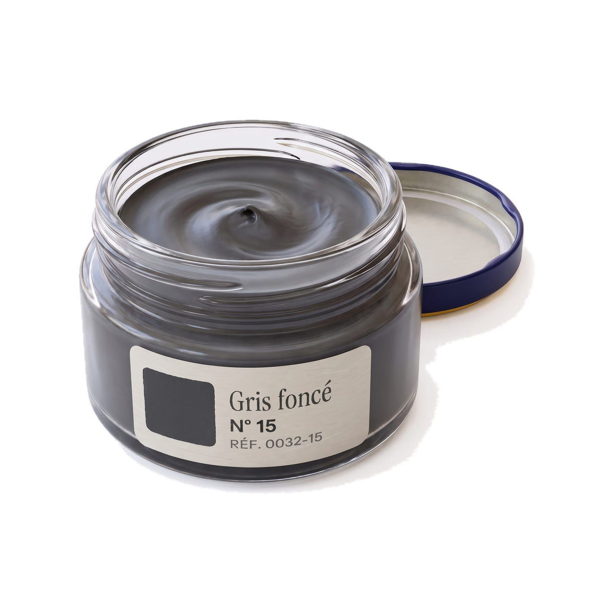 Crème Surfine Saphir Gris foncé, pot ouvert, crème visible