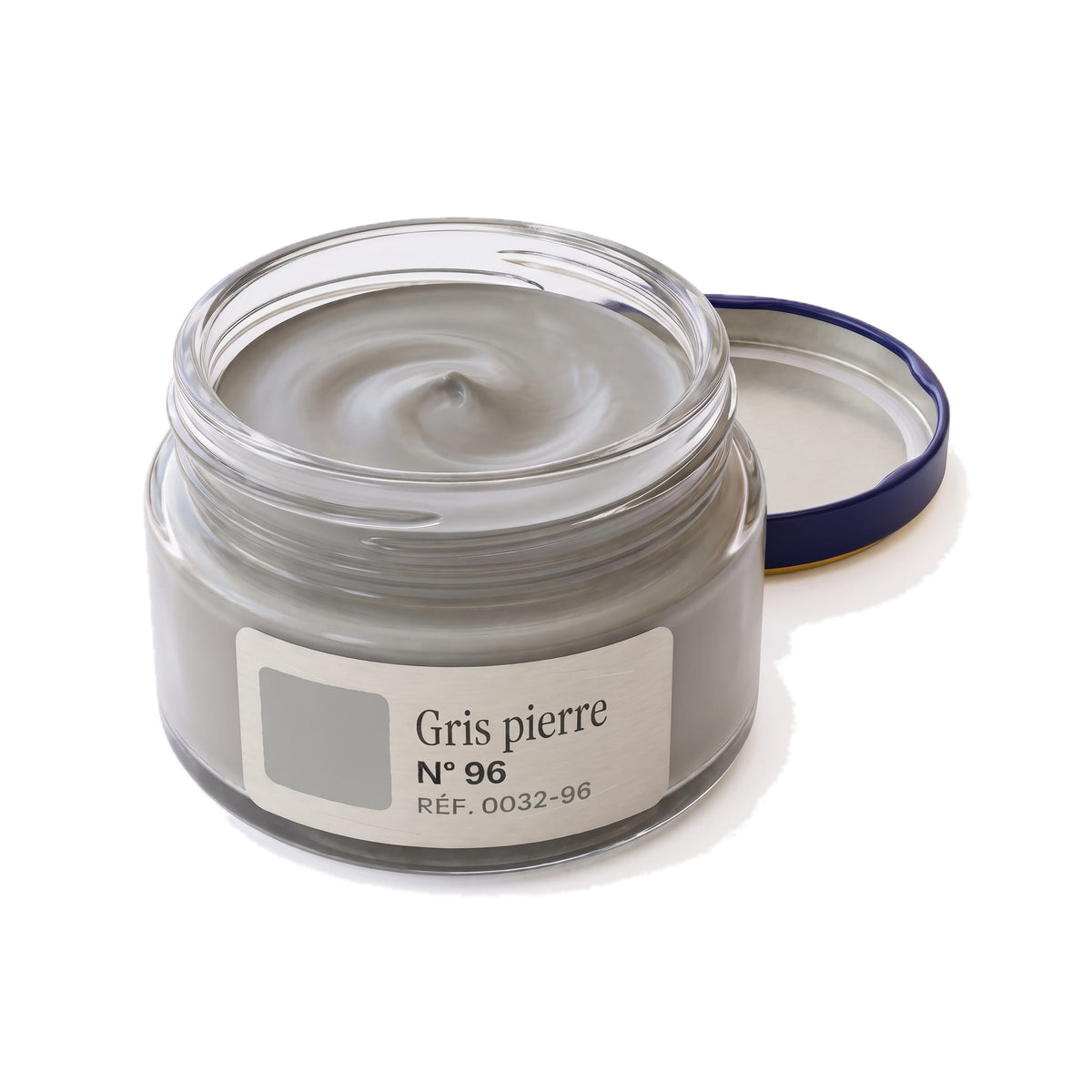 Crème Surfine Saphir Gris pierre, pot ouvert, crème visible