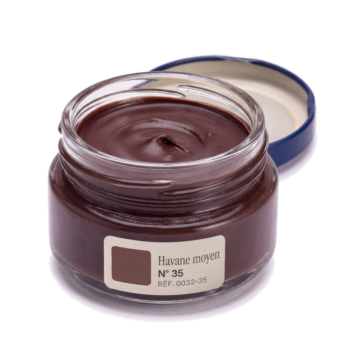 Crème Surfine Saphir Havane moyen, pot ouvert, crème visible