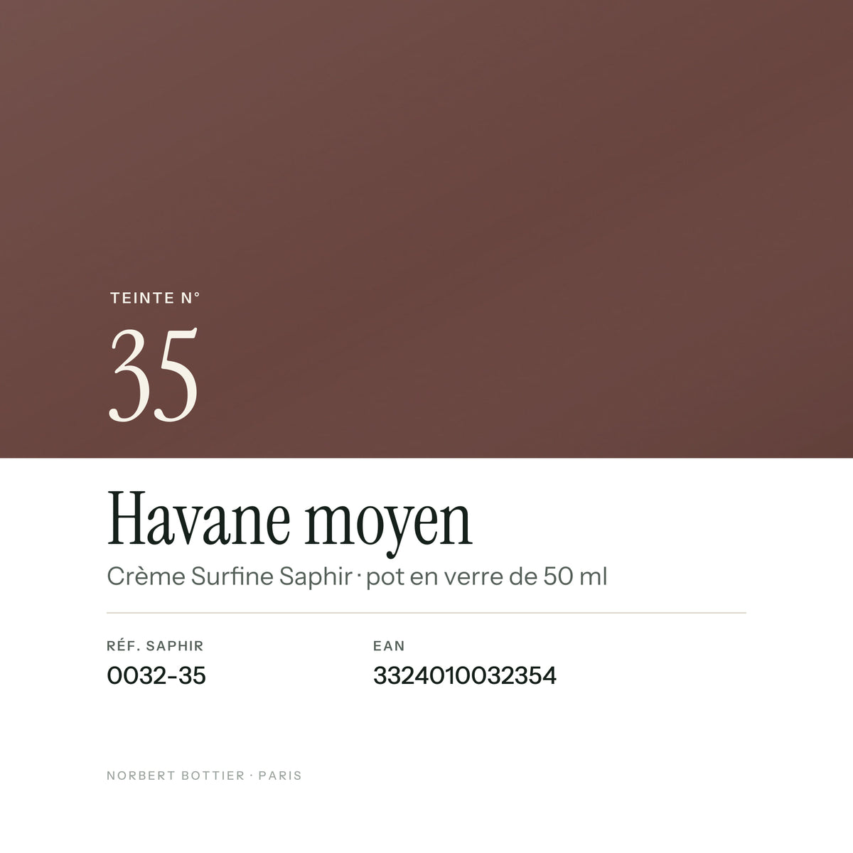 Teinte Havane moyen n° 35 de la Crème Surfine Saphir, réf. 0032-35, EAN 3324010032354