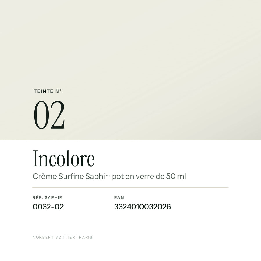 Teinte Incolore n° 02 de la Crème Surfine Saphir, réf. 0032-02, EAN 3324010032026
