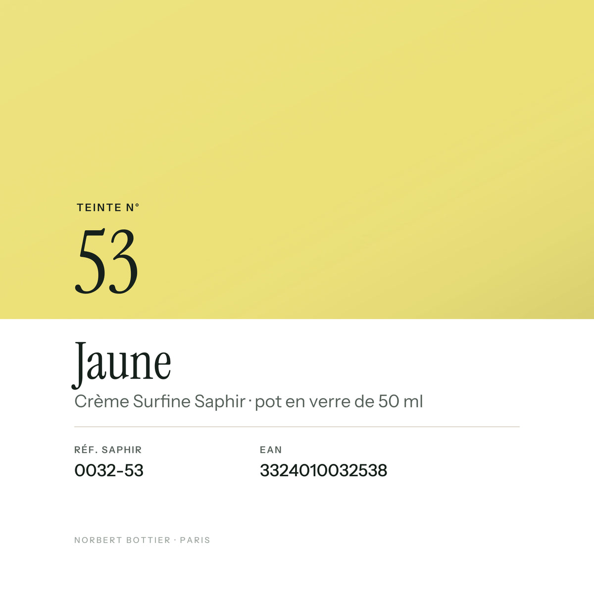 Teinte Jaune n° 53 de la Crème Surfine Saphir, réf. 0032-53, EAN 3324010032538