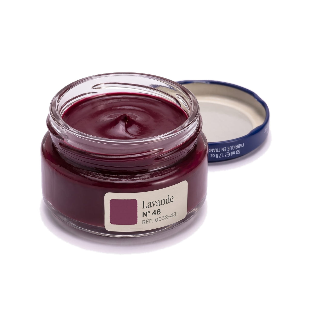 Crème Surfine Saphir Lavande, pot ouvert, crème visible