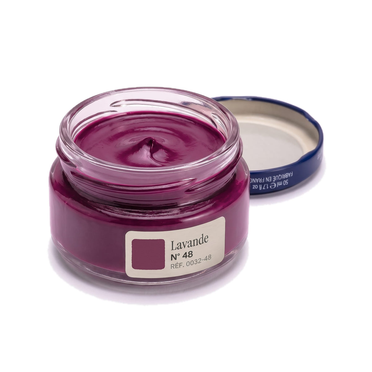 Crème Surfine Saphir Lavande, pot ouvert, crème visible