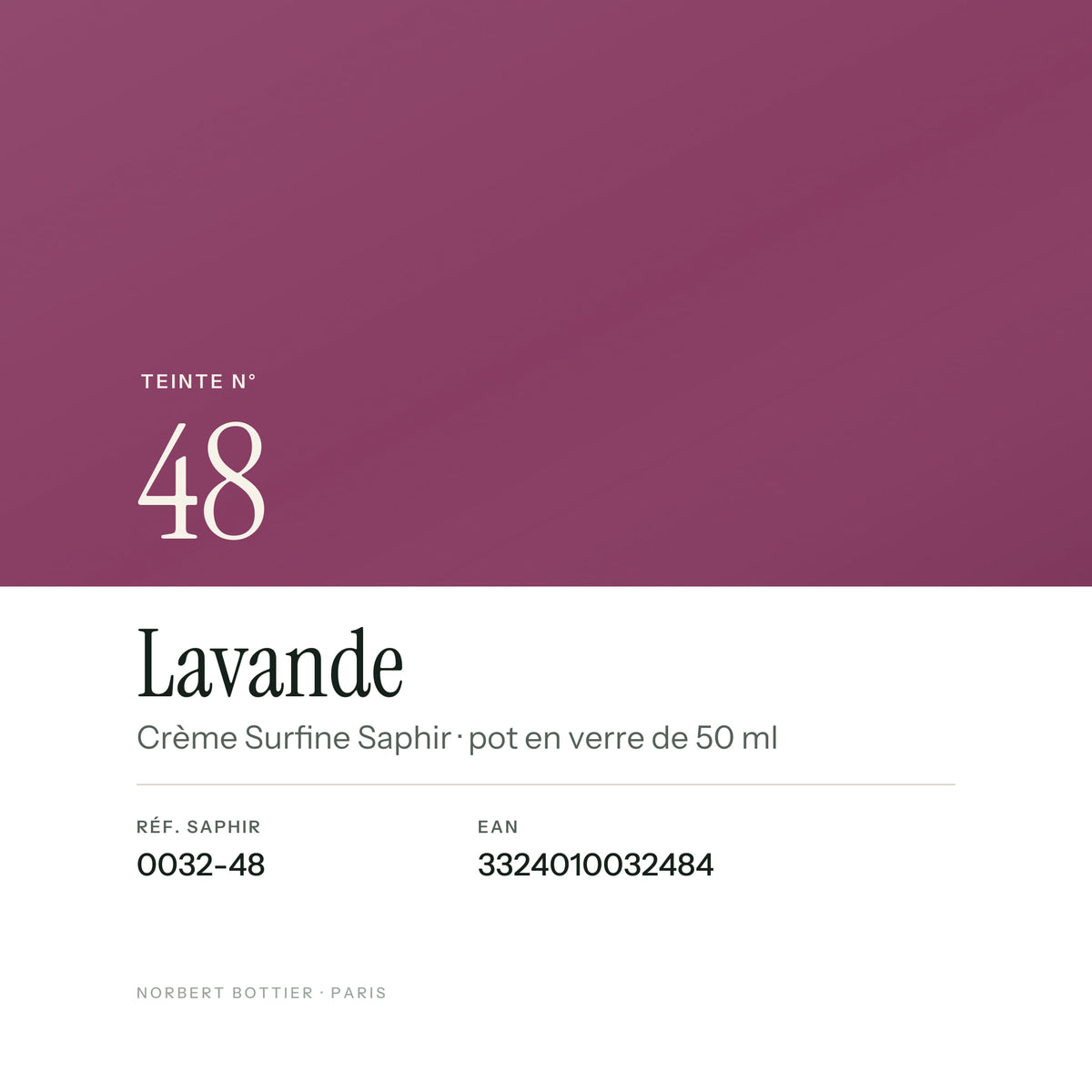 Teinte Lavande n° 48 de la Crème Surfine Saphir, réf. 0032-48, EAN 3324010032484