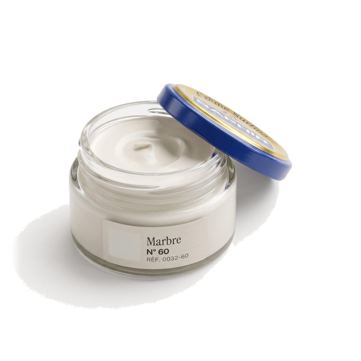 Crème Surfine Saphir Marbre, pot ouvert, crème visible