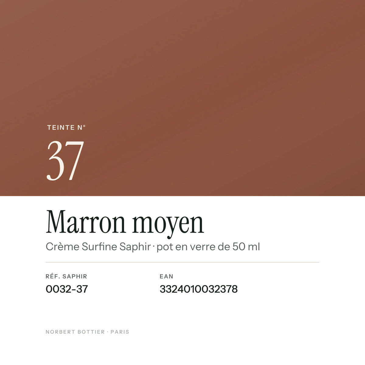 Teinte Marron moyen n° 37 de la Crème Surfine Saphir, réf. 0032-37, EAN 3324010032378