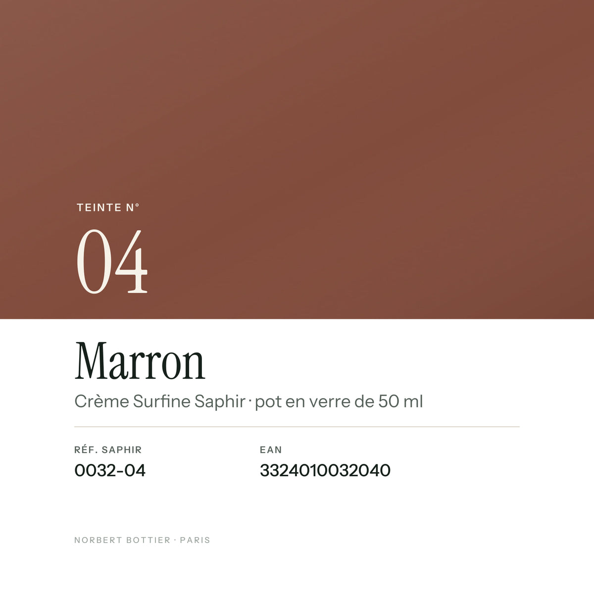 Teinte Marron n° 04 de la Crème Surfine Saphir, réf. 0032-04, EAN 3324010032040