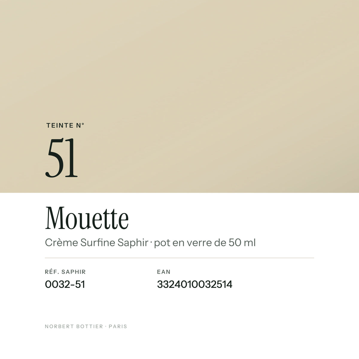 Teinte Mouette n° 51 de la Crème Surfine Saphir, réf. 0032-51, EAN 3324010032514