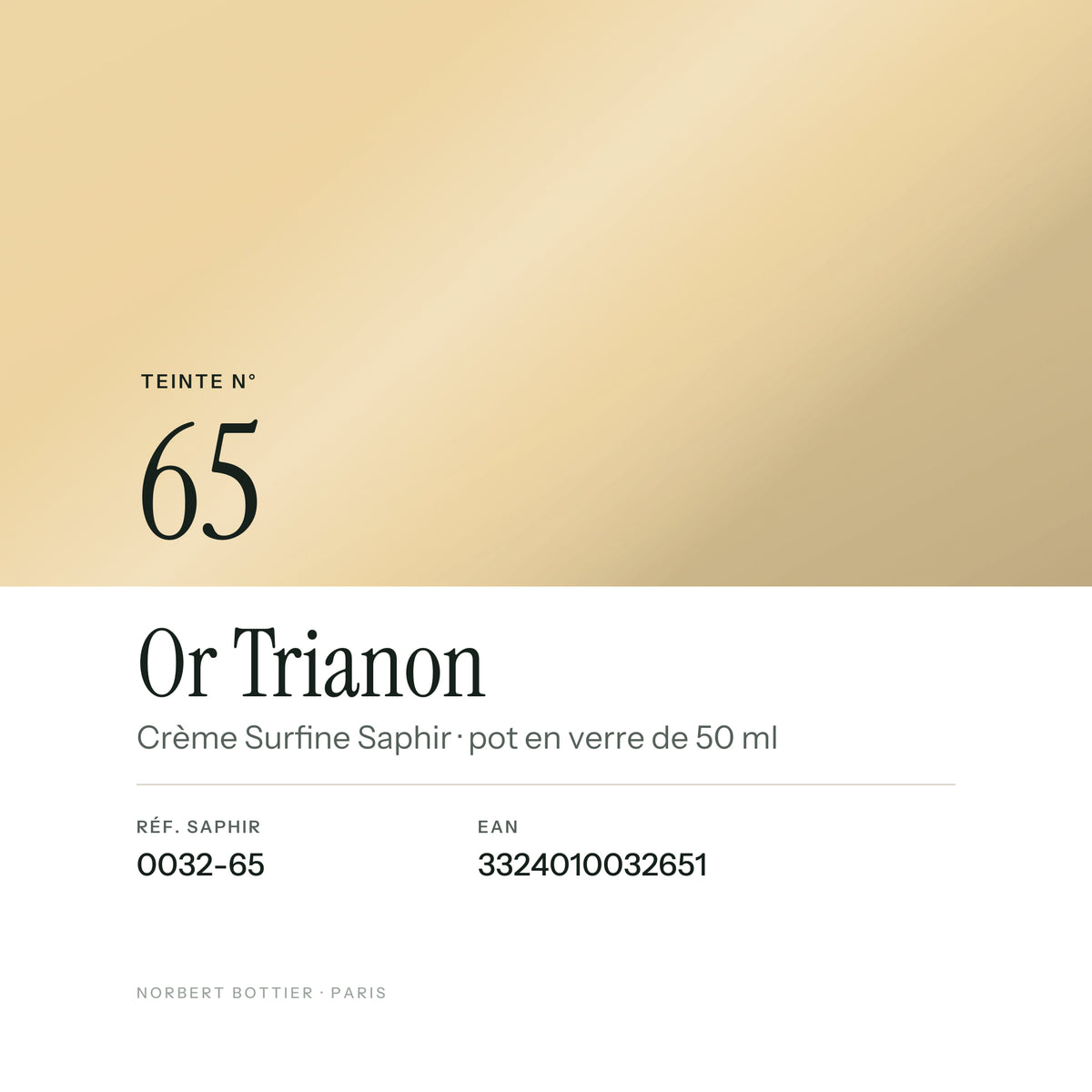 Teinte Or Trianon n° 65 de la Crème Surfine Saphir, réf. 0032-65, EAN 3324010032651