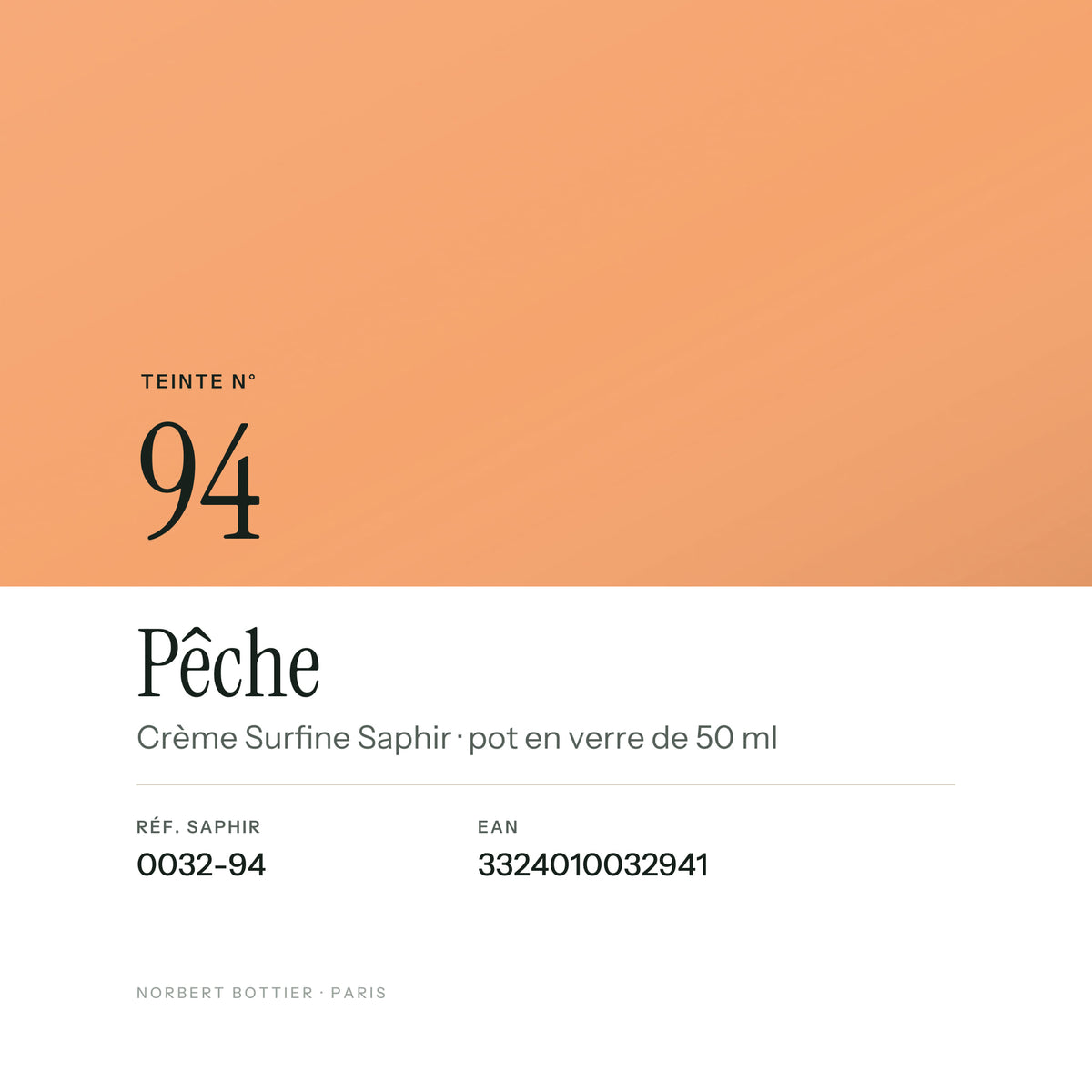 Teinte Pêche n° 94 de la Crème Surfine Saphir, réf. 0032-94, EAN 3324010032941