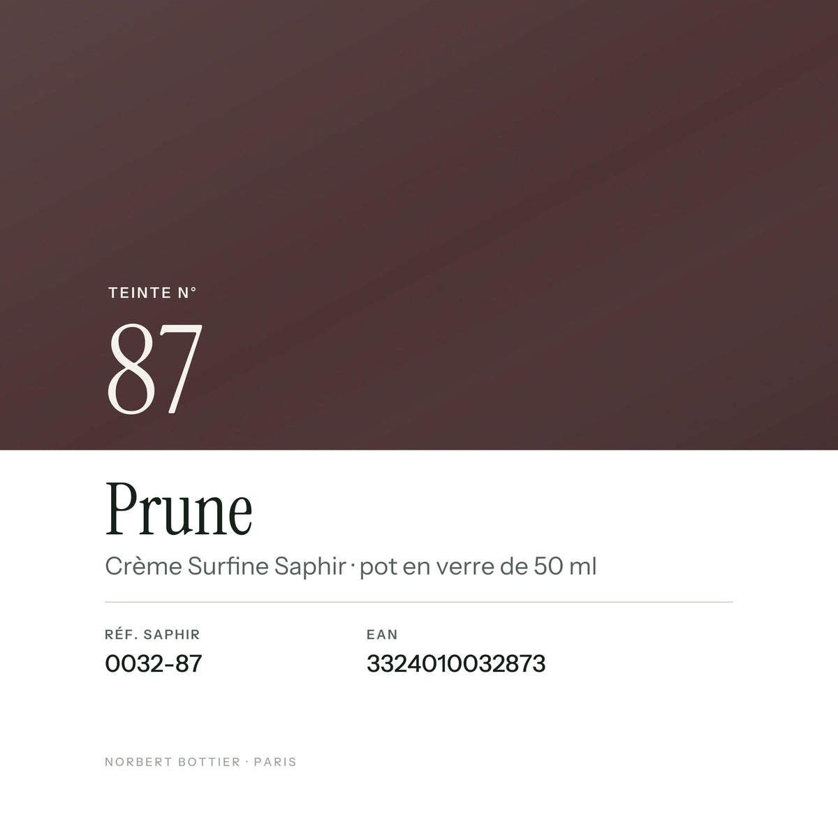 Teinte Prune n° 87 de la Crème Surfine Saphir, réf. 0032-87, EAN 3324010032873