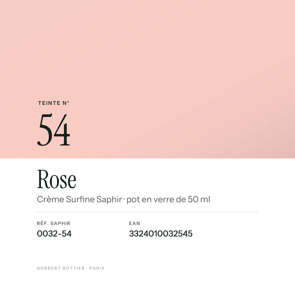 Teinte Rose n° 54 de la Crème Surfine Saphir, réf. 0032-54, EAN 3324010032545