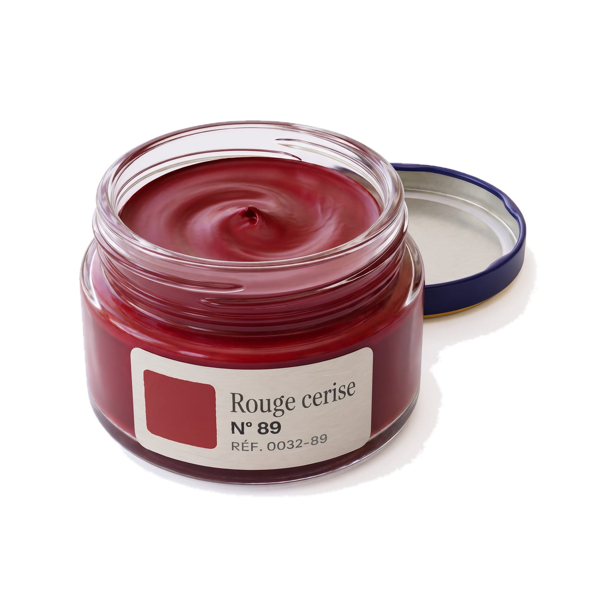 Crème Surfine Saphir Rouge cerise, pot ouvert, crème visible