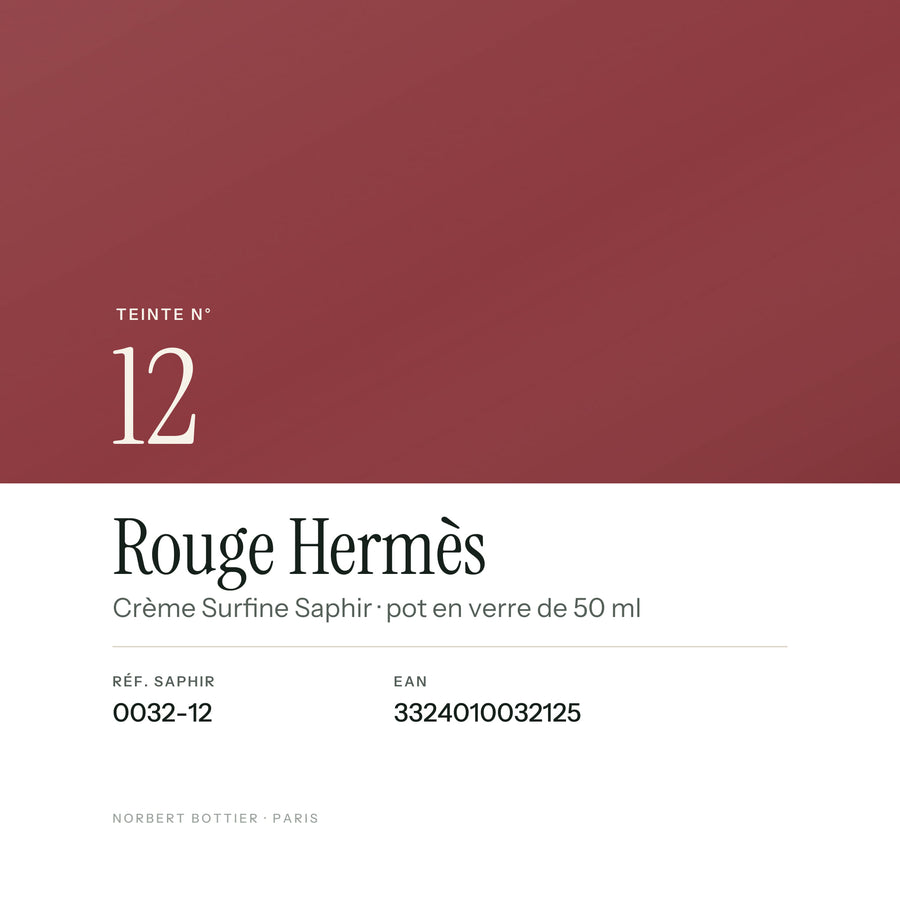 Teinte Rouge Hermès n° 12 de la Crème Surfine Saphir, réf. 0032-12, EAN 3324010032125