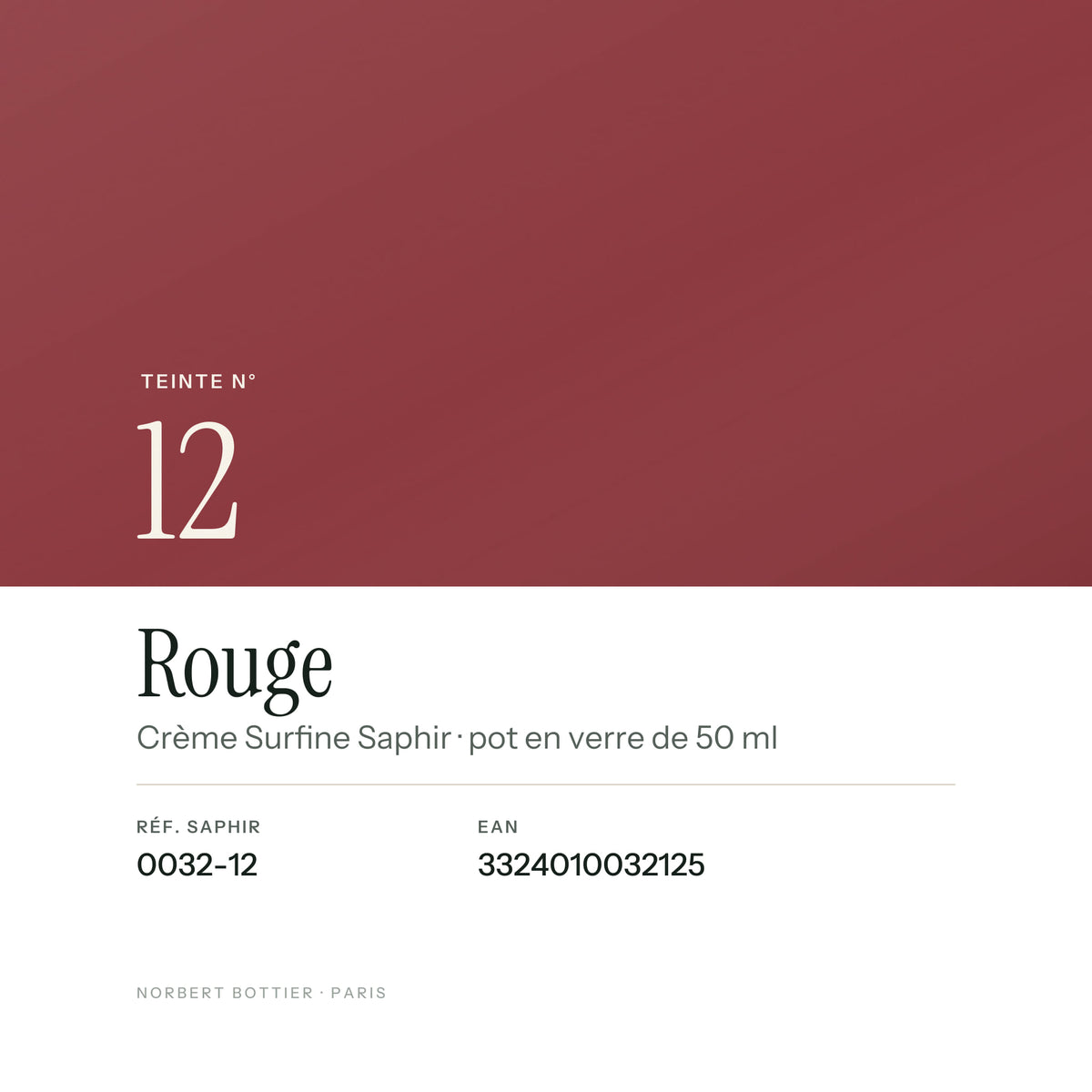 Teinte Rouge n°12 de la Crème Surfine Saphir, réf. 0032-12, EAN 3324010032125