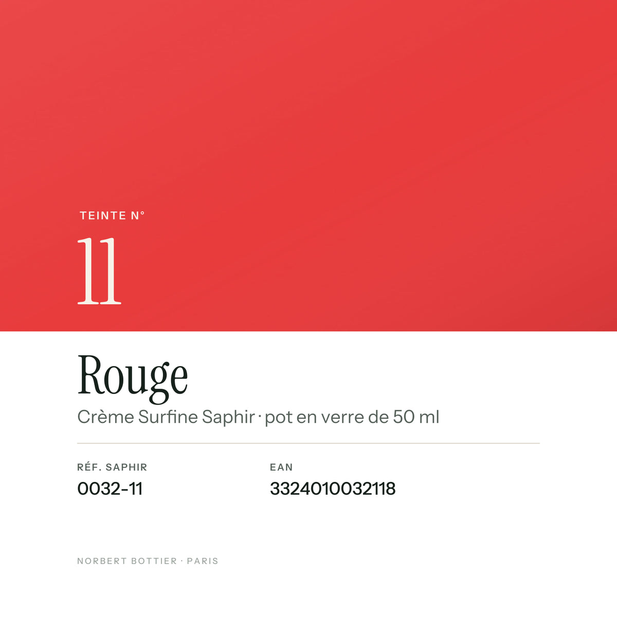 Teinte Rouge n° 11 de la Crème Surfine Saphir, réf. 0032-11, EAN 3324010032118