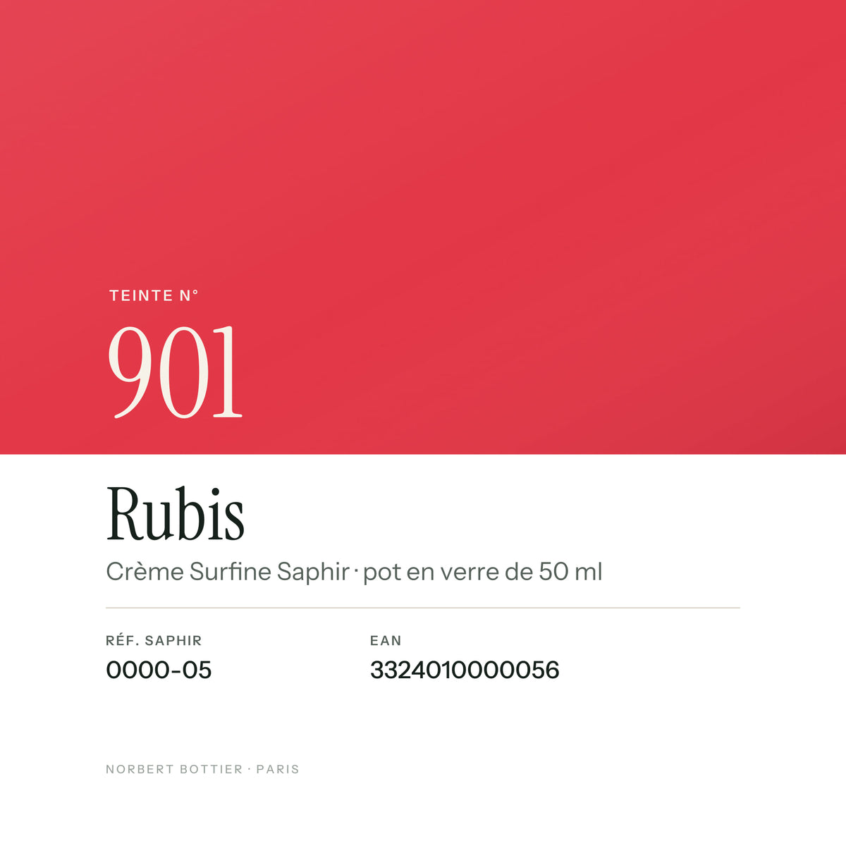 Teinte Rubis n° 901 de la Crème Surfine Saphir, réf. 0000-05, EAN 3324010000056