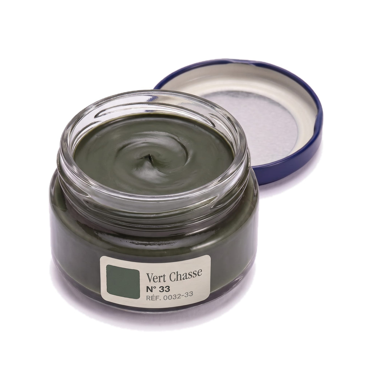 Crème Surfine Saphir Vert Chasse, pot ouvert, crème visible
