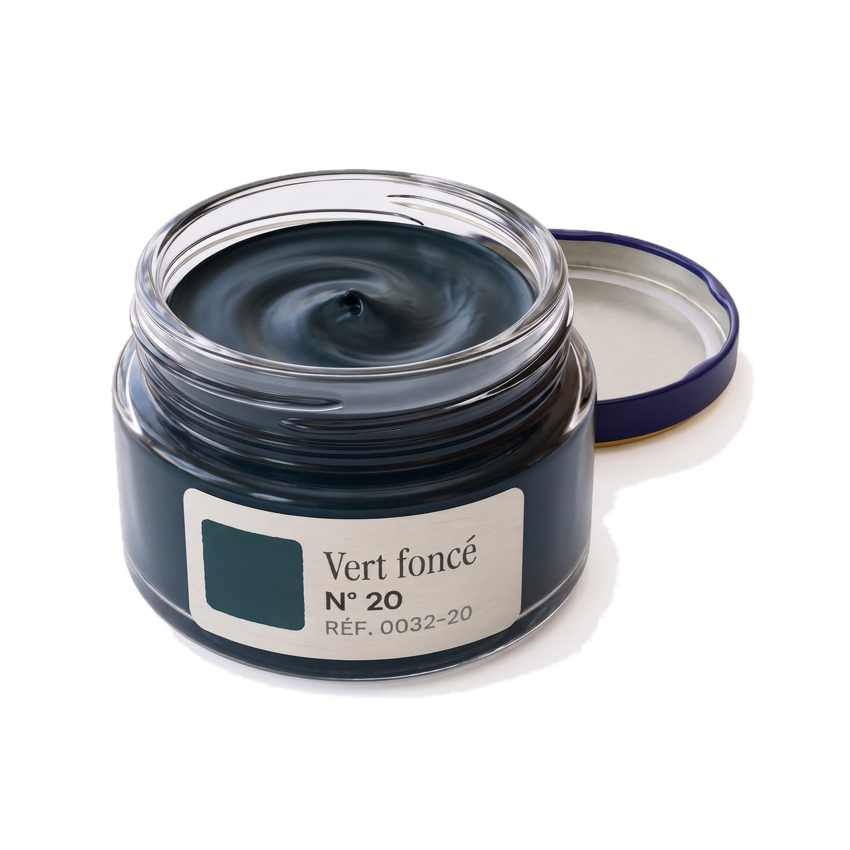 Crème Surfine Saphir Vert foncé, pot ouvert, crème visible