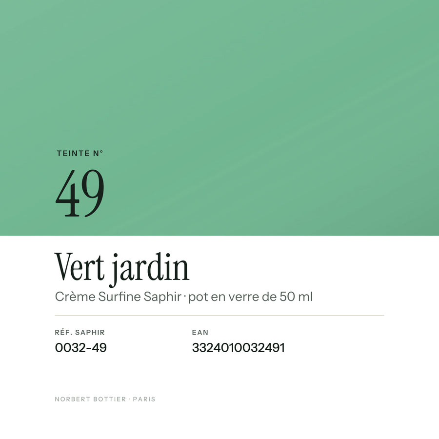 Teinte Vert jardin n° 49 de la Crème Surfine Saphir, réf. 0032-49, EAN 3324010032491