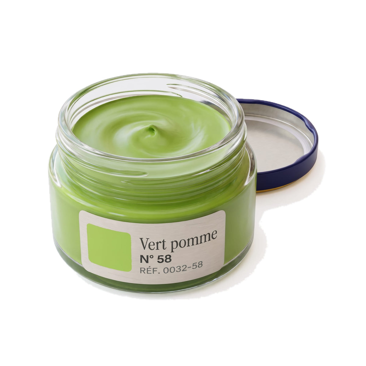 Crème Surfine Saphir Vert pomme, pot ouvert, crème visible