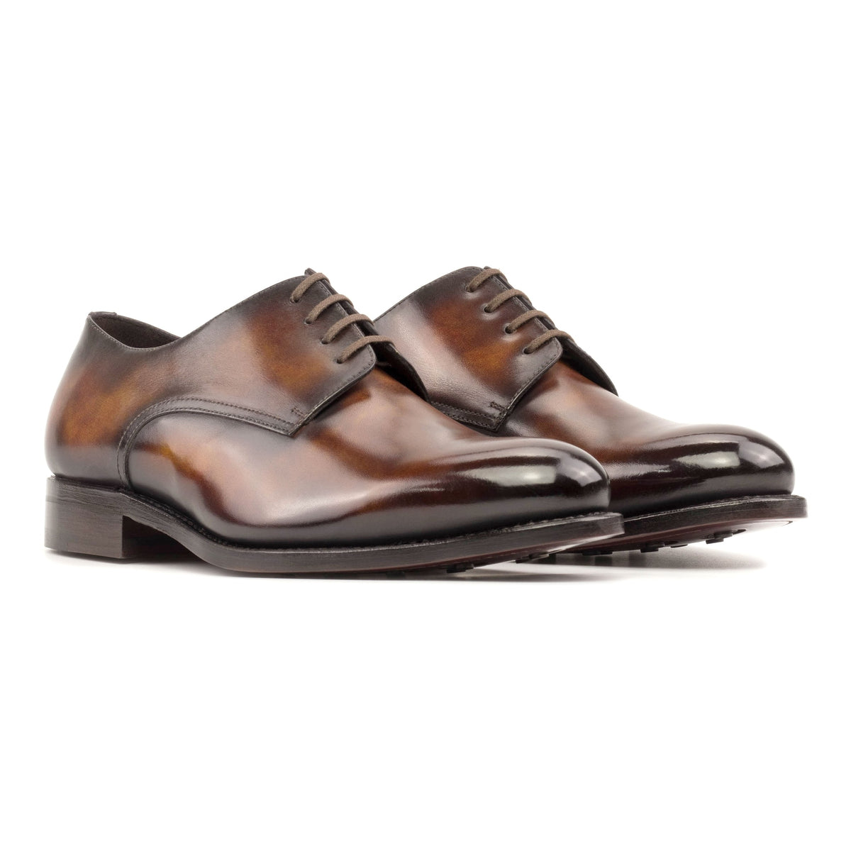 Derby Blucher en cuir patiné cognac fire – vue 1