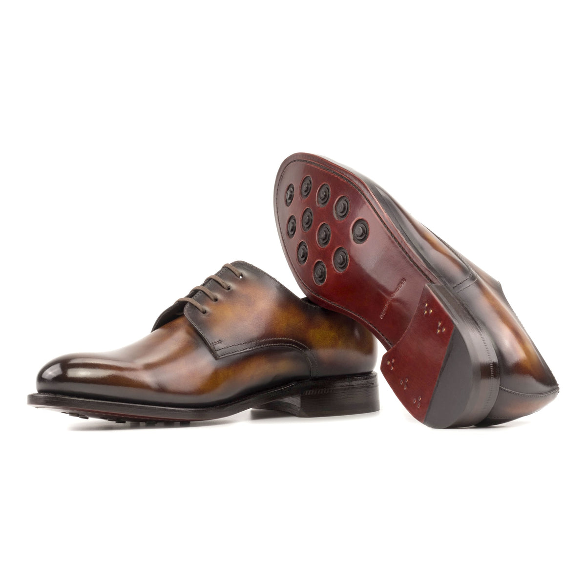 Derby Blucher en cuir patiné cognac fire – vue 2