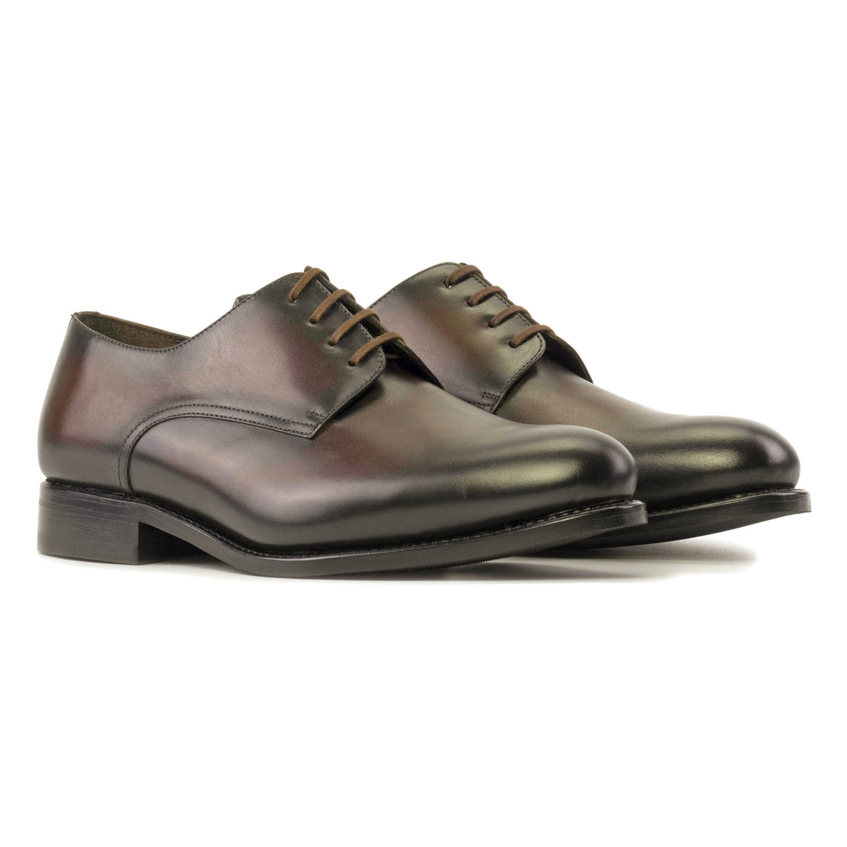 Derby Blucher en cuir patiné marron foncé – vue 1