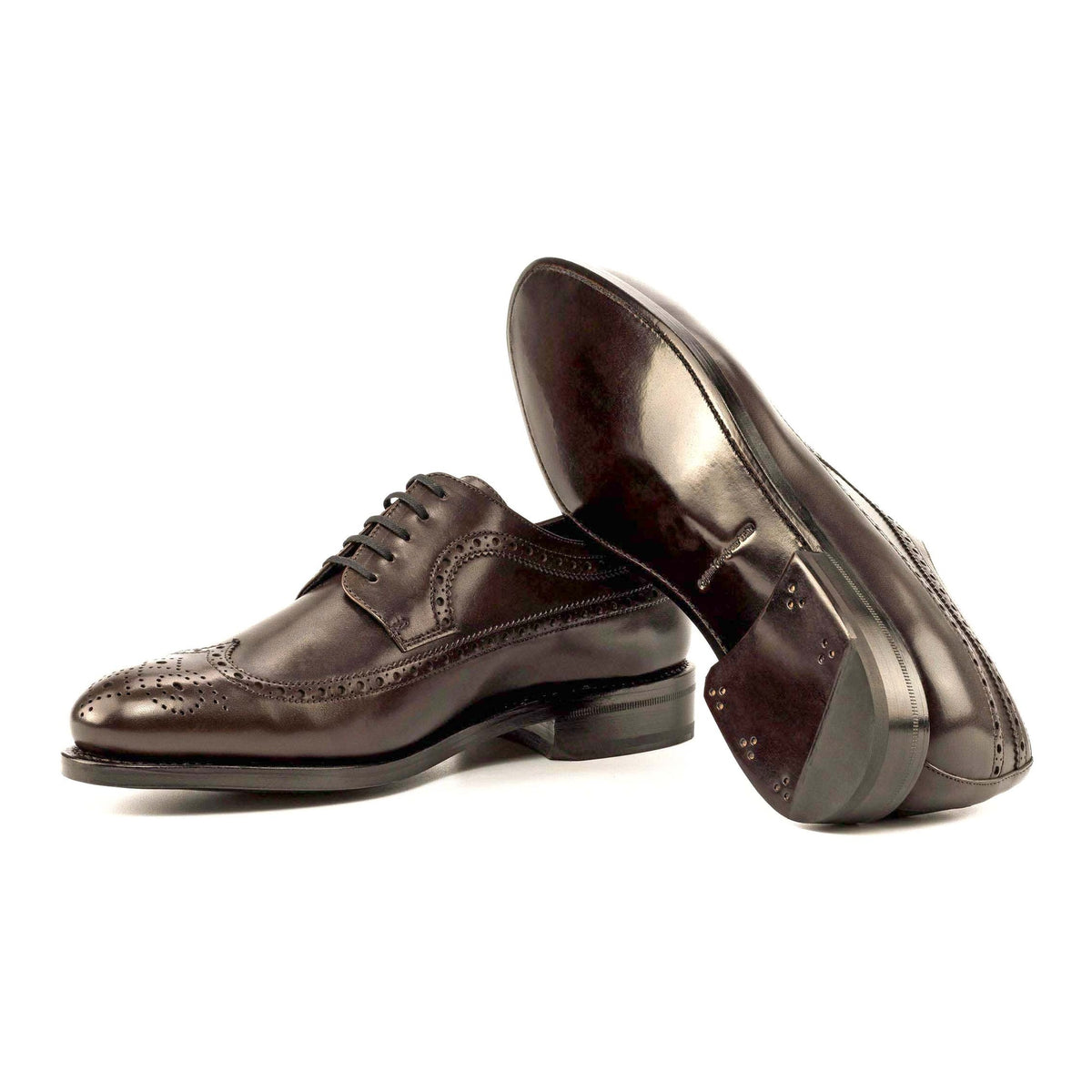 Derby Brogue fleuri en cuir marron foncé – vue 2