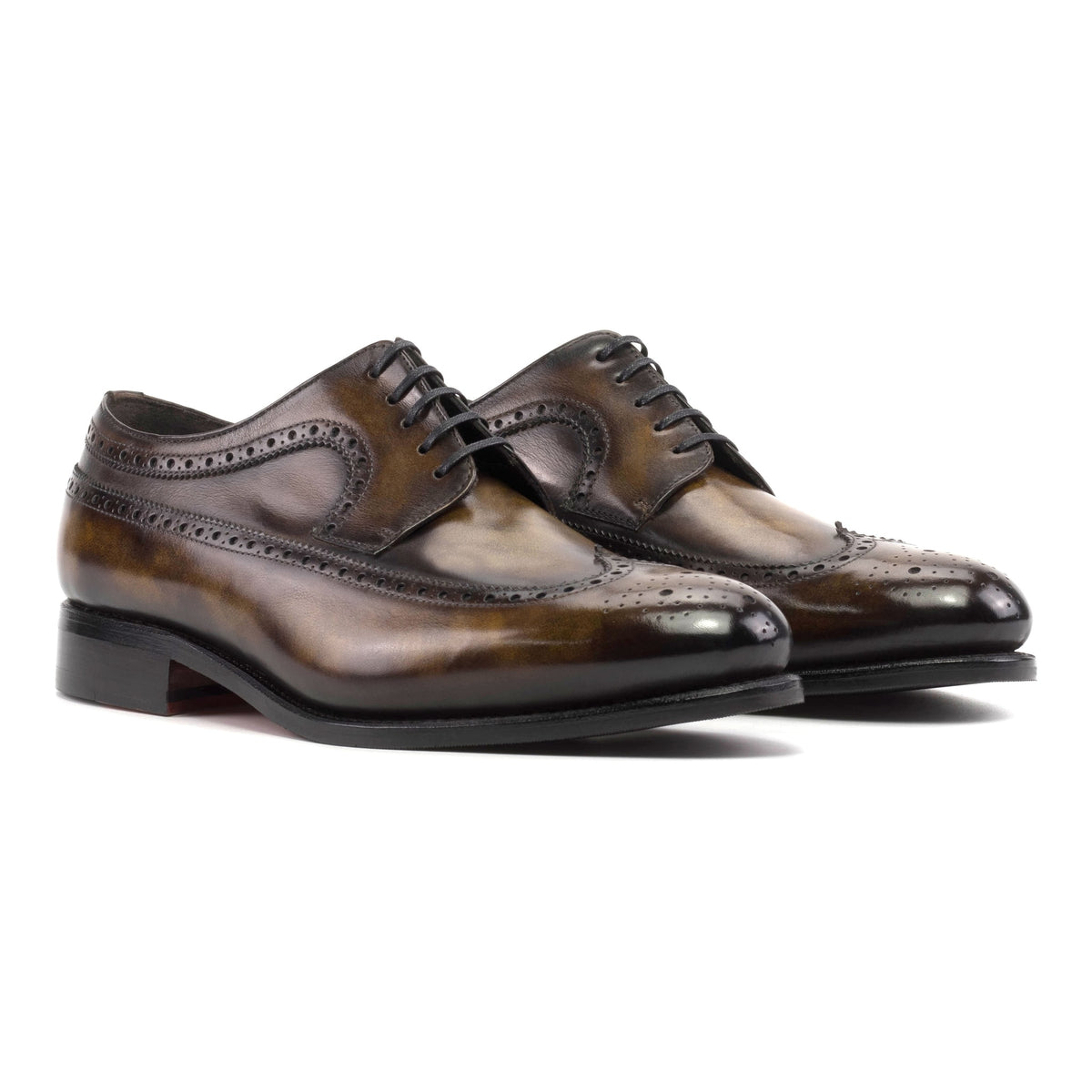 Derby Brogue fleuri en cuir patiné tabac – vue 1